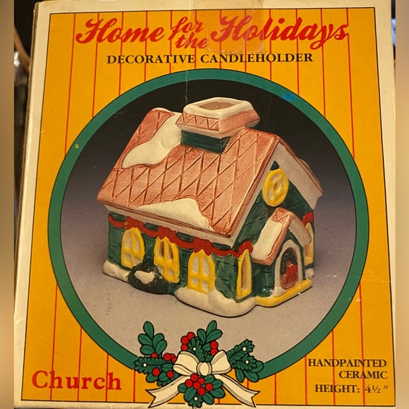 Ceramic Winter house “Home for the Holidays” vintage tealite by jasco w/ og box! - Picture 7 of 8